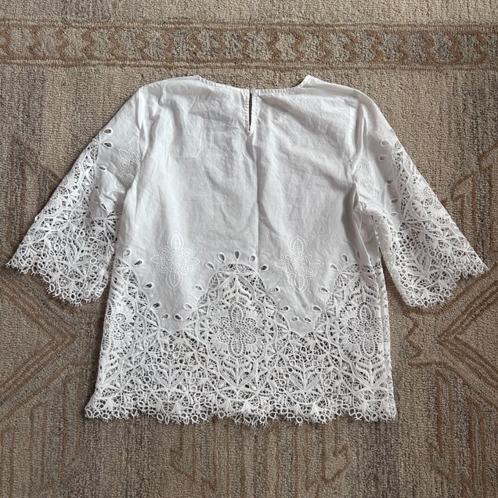 Delicate Eyelet Lace Prairie Blouse Boho French Girl European Summer Top Women 8 - Picture 3 of 12